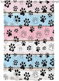 Sheer Curtains 63 Inch Length, Pink Blue Paw Print Semi Sheer Curtains Light Filtering Window Treatment, Vintage Farmhouse Wooden Grain Privacy Voile Drapes for Living Room Bedroom 52x63 Inch