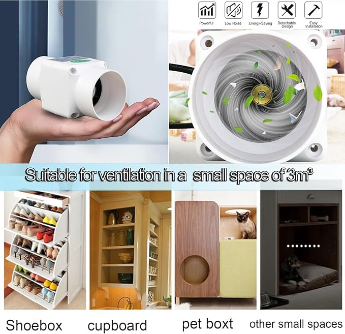 2 Inch 12V Inline Duct Fan 6W Air Vent Fan Booster Pet Indoor Vent Blower for Greenhouse Bathroom Tent Room Basement Attic (Color : White, Size : Adjustable Speed)