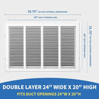 24x20 Return Air Grille [Duct Opening Size],Return Air Vent Cover for Wall Or Ceiling,Steel Return Air Filter Grilles Removable Face/Door for 1 Inch Filters (24"W x 20"H [Duct Opening])