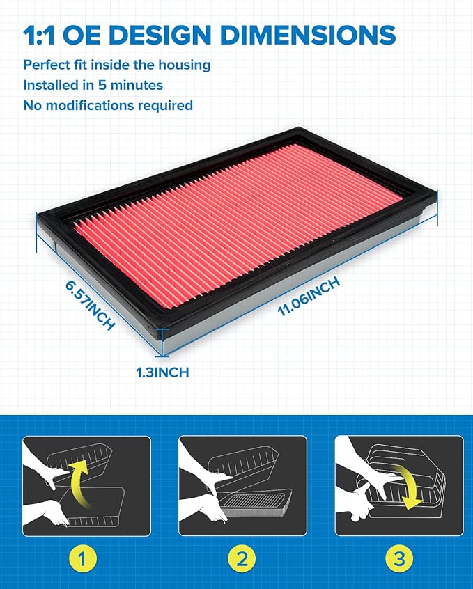 PHILTOP Engine Air Filter, Compatible with CA4309 Nissan Altima, Pathfinder, Murano, Maxima, Sentra, Xterra, Frontier, 350Z, Quest, Pickup, 240SX, D21, 200SX, Stanza, 300ZX, NX, Axxess, Pulsar NX, 810