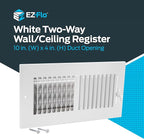 EZ-FLO 10 x 4 Inch (Duct Opening) Air Vent Cover for Wall or Ceiling, Two-Way Ventilation Register, Solid Steel HVAC Register Cover, White, 61609 (Pack of 2)