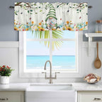 Easter Gnomes Curtain Valances for Windows, Kitchen Valance Window Treatment, Spring Watercolor Eggs Flower Wood Grain Light Filtering Block Curtains for Bathroom/Bedroom/Living Room 42'' x 18''