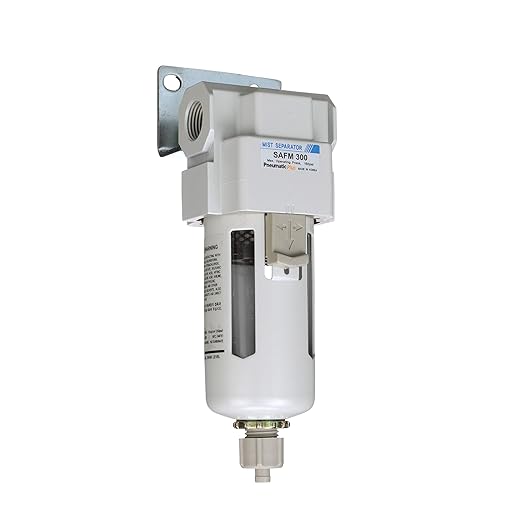 PneumaticPlus SAFM300-N03B Compressed Air Coalescing Filter, 0.1 Micron, 3/8" NPT - Poly Bowl, Manual Drain, Bracket
