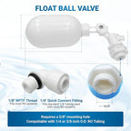 Max Water Filter Float Ball Valve with 1/4 inch Quick Connect Push in to Connect Tube Fittings, Adjustable Plastic Float Valve for Aquarium Reverse Osmosis Systems Water Purifiers