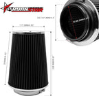 RYANSTAR 102mm 4" High Flow Round Tapered Cone Cool Air Filter Cleaner with Top Filter Design Short 231mm tall Black