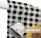 Sunflowers Swag Valances for Windows, Yellow Flowers Butterfly Farmhouse Black Plaid Rod Pocket Kitchen Curtains Valance, Small Window Curtains Swag for Cafe Bathroom Living Room, 2 Panels, 28x36 inch