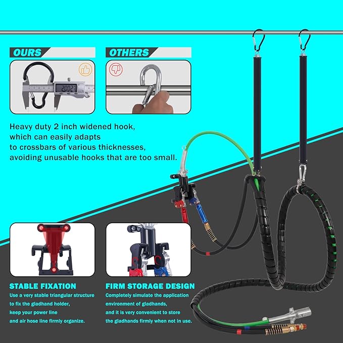 CheeMuii 12FT Semi Truck Air Line Kit with Gladhands Air Line Holder and Springs Kit 7 Way Trailer Cord and Air Brake Hoses 3-in-1 Air Lines Set for Semi Truck Trailer Tractor