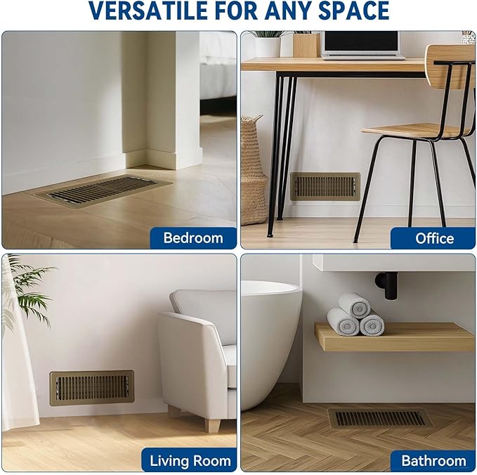 4" x 10" Floor Register Vent Covers 4-Pack, Walkable Powder-Coated Metal Vent Covers with Adjustable Airflow, Curved Safe Edges for Floor/Wall, Brown