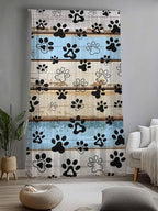 Sheer Curtains 108 Inches Long, Blue Brown Paw Prints Semi Sheer Curtains Light Filtering Window Treatment, Vintage Farmhouse Rustic Wooden Grain Privacy Voile Drapes for Living Room 52x108 Inch