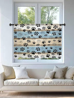 Sheer Curtains 45 Inch Length, Blue Beige Paw Print Semi Sheer Curtains Light Filtering Window Treatment, Vintage Farmhouse Rustic Wooden Grain Privacy Voile Drapes for Living Room Bedroom 52x45 Inch