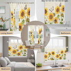 Farm Sunflowers Kitchen Curtains 36 Inch Length, Small Window Curtains Tab Top, Retro Flowers Butterfly Botanical Beige Light Filtering Short Window Treatments Tier Drapes 27.5"x36" 2 Panel