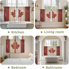 Canada Kitchen Curtains, Red Maple Leaf Flag Vintage Farmhouse Wooden Grain Light Filtering Window Curtain Panels, 2Pcs Rod Pocket Window Treatments Set for Study Room Bathroom Bedroom 52x54 Inches