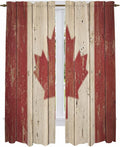 Canada Kitchen Curtains, Red Maple Leaf Flag Vintage Farmhouse Wooden Grain Light Filtering Window Curtain Panels, 2Pcs Rod Pocket Window Treatments Set for Living Room Bathroom Bedroom 52x72 Inches