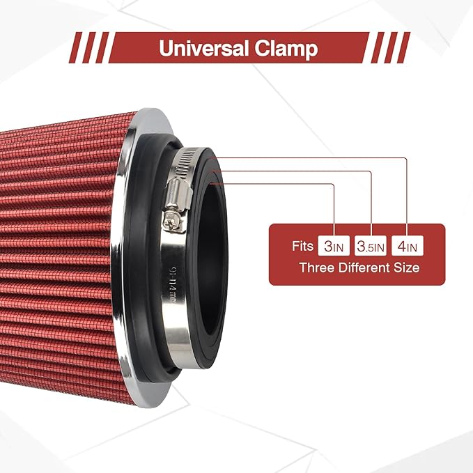 Universal Clamp On Air Intake Filter fits 3 In /3.5 In /4 In Three Different Size, Cone Air Intake Filter（Red）