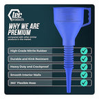TEC Products FlexAll Long Flexible Funnels - Automotive Oil Funnel with Hose, Durable Nitrile Rubber for Oil Change, Transmission Funnel Fluid, Diesel, Fuel, Gas - Made in USA - Blue (12 x 4 Inches)