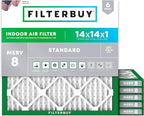 Filterbuy 14x14x1 Air Filter MERV 8 Essential Dust & Allergy Defense (6-Pack), Electrostatic Pleated HVAC AC Furnace Filters Replacement, Made in USA (Actual Size: 13.75 x 13.75 x 0.75)