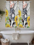 Farmhouse Bedroom Curtains 63 Inches length, Watercolor Sunflowers Animals Printed Wood Grain Window Treatment Curtain Drapes, Rod Pocket Curtain Panels for Living Room Kitchen, 42"x63", 2 Panels