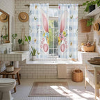 Easter Window Curtains 63 Inch Long 2 Panel Set, Rod Pocket Bedroom Curtains & Drapes, Spring Rabbits Ears Feet Floral Blue Lattice Light Filtering Window Treatment for Living Room 42"W x 63"L