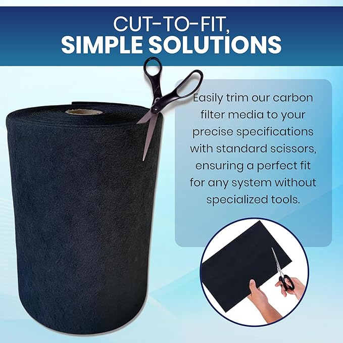 Activated Carbon Filter Media Roll - 31" x 100' x 1/4" Thick, Odor Control, Cut to Size, Filter Range Hood, AC Filter Material, Durable Carbon Filters, Made in USA