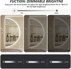 LED Bathroom Mirror with LED Lights, Wall Mounted Bathroom Mirror with Demister Pad and Touch Sensor Switch, Semicircle Illuminated Bathroom Mirror, 3-Color Dimmable(Left,13.8 * 27.6in/35 * 70cm)