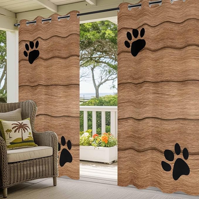Wood Grain Outdoor Curtains for Patio Claws Animals Wooden Vintage Waterproof Outside Curtains with Grommet Top Weatherproof Curtain for Cabana Pergola Gazebo, 2 Pack, 54" W x 95" L