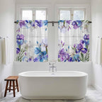 Spring Flowers Kitchen Curtains, Watercolor Garden Florals Wooden Grain Light Filtering Window Curtain Panels, 2Pcs Rod Pocket Window Treatments Set for RV Dining Room Study Room 42x54 Inches
