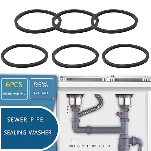 6PCS Kitchen Sink Filter Sealing Ring, Narrow Edge Rubber Gasket for Drain Pipe, Waste Pipe Gasket, 2-inch Drain Pipe Sink Odor Collector Siphon, 52mm Flat Sliding Joint Rubber Ring