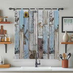 Blue Grey Wooden Bedroom Curtains 72 Inch Length, Window Curtains Tab Top, Farmhouse Barn Sunflowers Retro Light Filtering Window Treatments Drapes 52"x72" 2 Panel