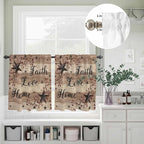 Kitchen Curtains Tiers and Valance Set of 3, Farmhouse Star Brown Light Filtering Window Curtain Set, Retro Branches Berry Wooden Grain Rod Pocket Curtain Drapes for Cafe, Living Room, 36 Inches Tiers