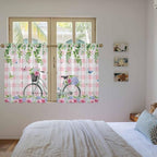 Spring Kitchen Curtains, Bicycles Leaves Butterfly Flowers Pink Buffalo Plaid Light Filtering Window Curtain Panels, 2Pcs Rod Pocket Window Treatments Set for Cabin Bathroom Bedroom 52x45 Inches