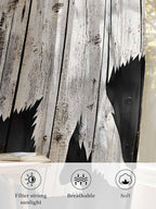 Sheer Curtains 72 Inches Long, White Brown Bear Semi Sheer Curtains Light Filtering Window Treatment, Farmhouse Country Rustic Wooden Grain Privacy Voile Drapes for Living Room Bedroom 52x72 Inch