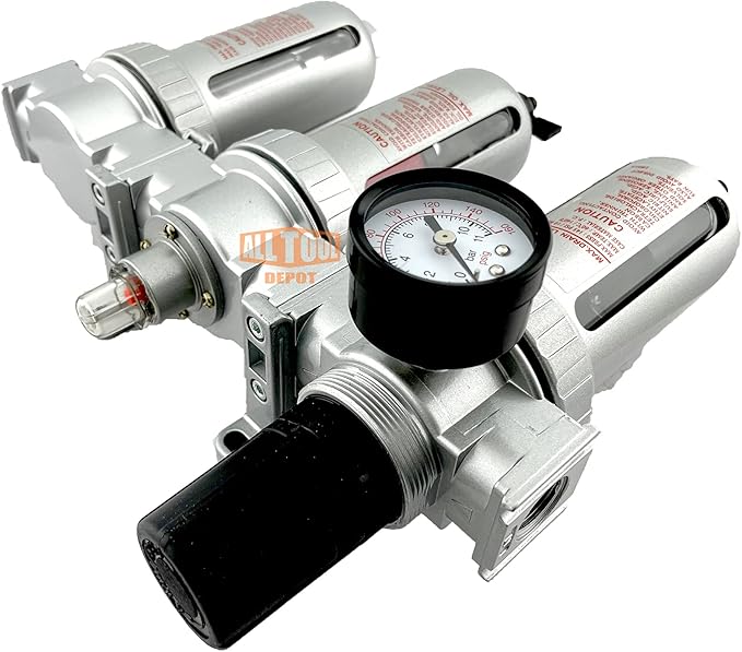 1/4" NPT MID FLOW Filter Regulator Coalescing Desiccant Dryer System For Compressed Air Lines, Poly Bowls, Great For Paint Spray And Plasma Cutter (MANUAL DRAIN)