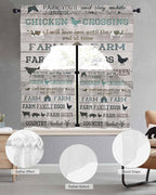 Farmhouse Swag Kitchen Curtains Valance and Tier Set, Green Black Barn Cow Pig Chicken Brown Wood Grain Light-Filtering Swag Valance 24 Inch Length, Rod Pocket Short Curtain for Bedroom Cafe
