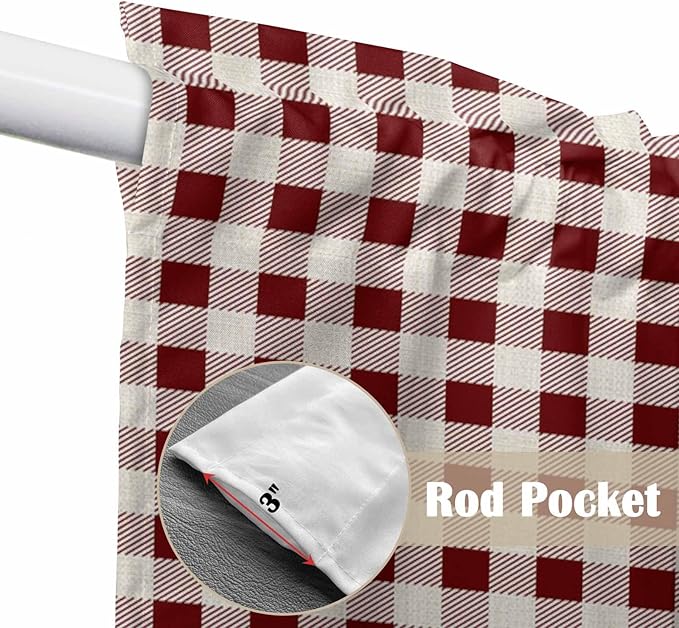 Swag Curtain Valances for Kitchen Windows,Farm Barn Western Star on Vintage Short Rod Pocket Window Valance,Red Buffalo Plaid Swag Topper for Bedroom Living Room,2 Panels 28x36in