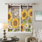 Farmhouse Sunflowers Living Room Curtains 84 Inch Length, Window Curtains Tab Top, Rustic Barn Doors Flowers Butterfly Wooden Light Filtering Window Treatments Drapes 42"x84" 2 Panel