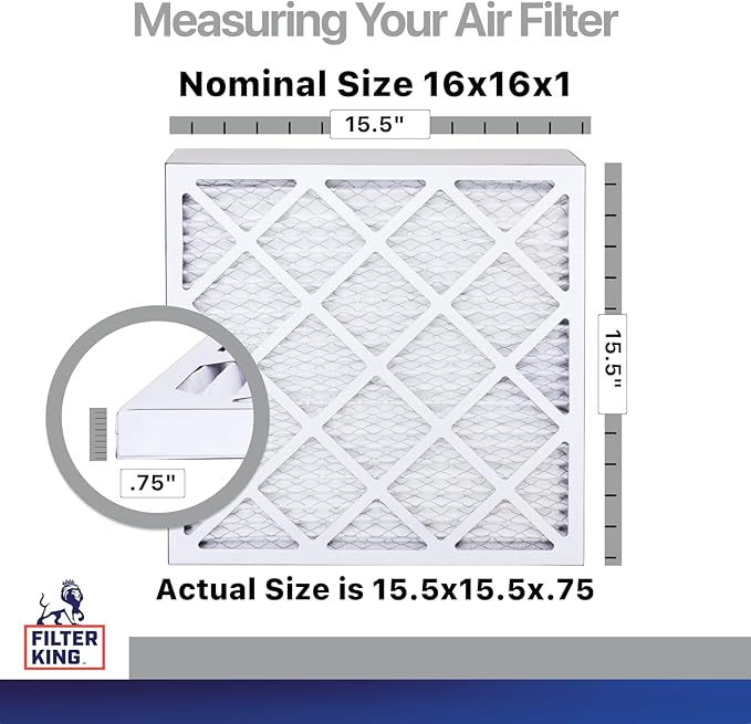 Filter King 16x16x1 Air Filter | 4-PACK | Carbon MERV 8 HVAC Pleated A/C Furnace Filters | MADE IN USA | Actual Size: 15.5 x 15.5 x .75"