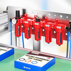 TAILONZ PNEUMATIC 0-150PSI 3/8 Inch NPT Red Industrial Grade 5 Stage Air Drying System, Particulate Filter, Coalescing Filter, Double Desiccant Dryer and Air Regulator (Manual Drainage)