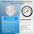 0-4000 Psi Glycerin Liquid Filled Hydraulic High Pressure Gauge, 2.5" Dial Size, 1/4" NPT Lower Mount, 304 Stainless Steel Case, for Water Oil Air Gas Pressure Test