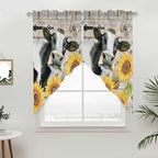 Yellow Sunflowers Swag Valances for Windows, Farmhouse Cow Barn Doors Floral Butterfly Rod Pocket Kitchen Curtains Valance, Kitchen Window Curtains Swag for Cafe Living Room, 2 Panels, 36x45 inch