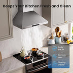 Wall Mount 30 Inch Range Hood 900 CFM, Ductless/Ducted Convertible Kitchen Hood, 3-speed Gesture Sensing & Touch Control, Stainless Steel Kitchen Vent Hood with Permanent Baffle Filters