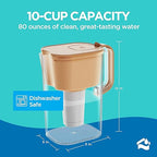 HOMEWATER 10-Cup Pitcher Filter (Peach) – BPA-Free, High-Capacity 2.4L Pitcher with Fast-Flow Carbon Filter, Wide Mouth for Easy Pouring, Removable Filter Replacement, Locking Lid, and Dishwasher-Safe