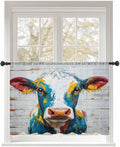 Sheer Curtains 45 Inch Length, Rustic Cow Semi Sheer Curtains Light Filtering Window Treatment, Vintage Colorful Animals Art Wooden Grain Privacy Voile Drapes for Living Room Bedroom 52x45 Inch