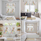 Kitchen Curtains Tiers and Valance Set of 3, Easter Light Filtering Window Curtain Set, Rustic Spring Bunny Eggs Botanical Grey Wooden Rod Pocket Curtain Drapes for Cafe, Living Room, 24 Inches Tiers