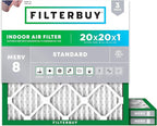 Filterbuy 20x20x1 Air Filter MERV 8 Essential Dust & Allergy Defense (3-Pack), Electrostatic Pleated HVAC AC Furnace Filters Replacement, Made in USA (Actual Size: 19.50 x 19.50 x 0.75)