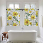 Yellow Daisy Kitchen Curtains, Farmhouse Country Flower Leaf Plant Wood Grain Light Filtering Window Curtain Panels, 2Pcs Rod Pocket Window Treatments Set for RV Dining Room Study Room 42x54 Inches
