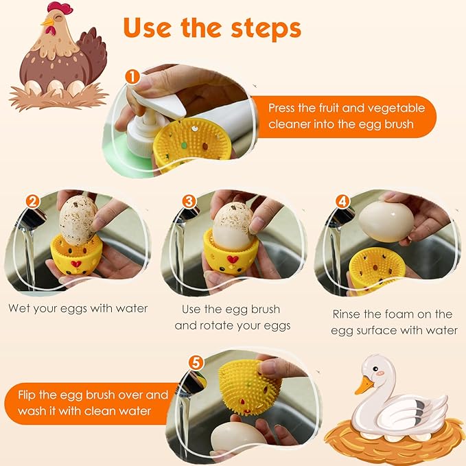 Egg Brush Cleaner, Egg Cleaner for Fresh Eggs, Cute Chick Shaped Egg Wash and Brush, Washing Egg Tool for Standard Sized Eggs (Green)