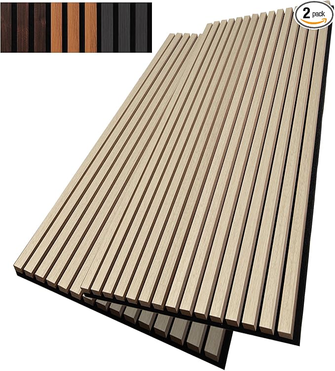 Wood Slat Wall Panel, 48'' x 24'' Wood Panels for Wall, 3D Soundproof Wall Panels, Large Acoustic Panels for Interior Ceiling and Wall Decor Noise Reduction, 2 Pack, Oak