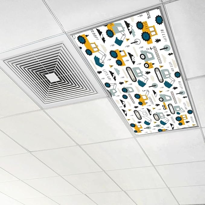 4 Pcs Fluorescent Light Covers for Ceiling Lights Construction Vehicle Excavators Trucks Mountains Decorative Magnets Light Filters for Office Home Classroom Must Haves 4’ x 2’