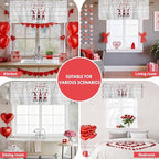 Happy Valentine's Valance Curtains for Kitchen, Day Gnomes Love Heart on Rustic Wood Grain Privacy Rod Pocket Valance Curtain, Light-Filtering Window Treatment for Bedroom Bathroom, 42"x12"