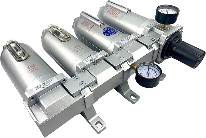 4 STAGE SUPER DUTY INDUSTRIAL GRADE ULTRA CLEAN FILTER REGULATOR COALESCING DESICCANT DRYER SYSTEM FOR COMPRESSED AIR LINES METAL BOWLS GREAT FOR PAINT SPRAY AND PLASMA CUTTER (1"NPT AUTO DRAIN)